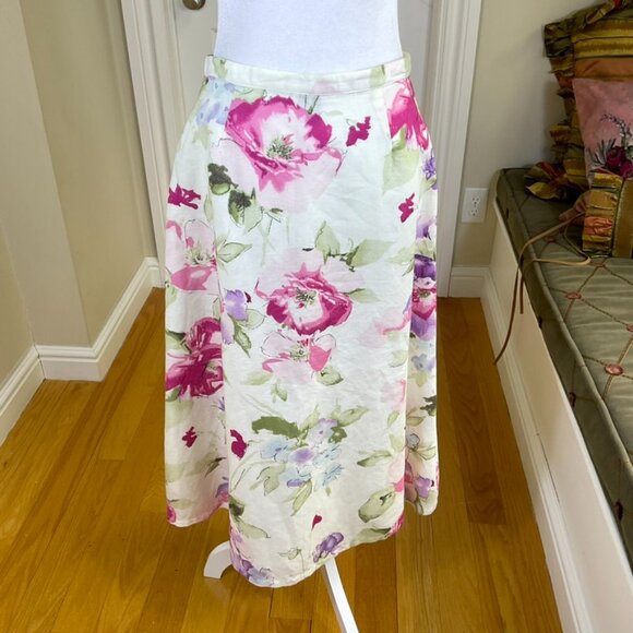 Chaps Linen Skirt Maxi Floral Buttonfront (4) - Picture 3 of 6